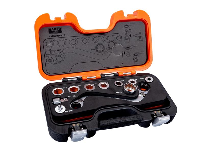 Bahco S Type Low Profile Ratchet Ring Wrench Adaptor Set 29 Piece BAH1320SRM29