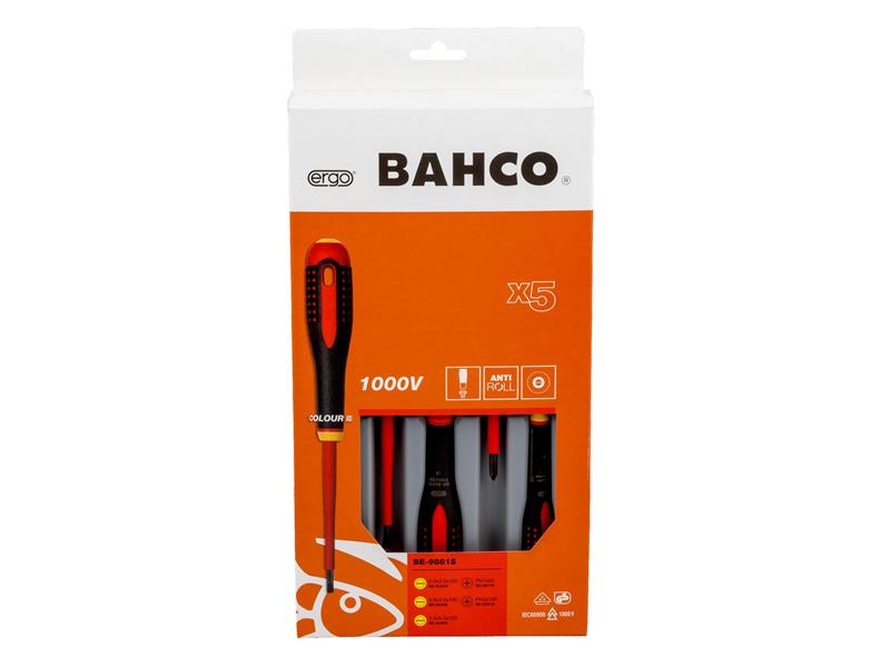Bahco BE-9881S ERGO™ VDE Insulated Screwdriver Set, 5 Piece BAH9881S