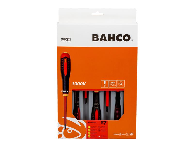Bahco ERGO VDE Insulated Screwdriver Set 7 Piece Mixed Set BE-9887S