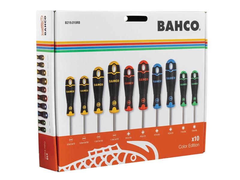 Bahco BAHCOFIT Coloured Handle Screwdriver Set, 10 Piece BAHB219010RB