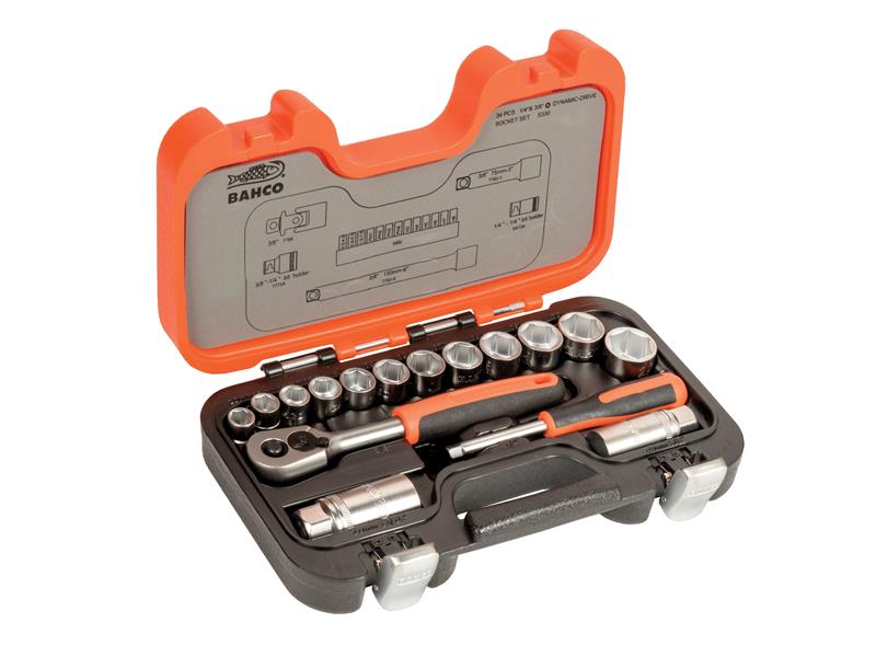 Bahco Metric Socket Set 34 Piece 3/8in Drive Single Hex Standard Length S330