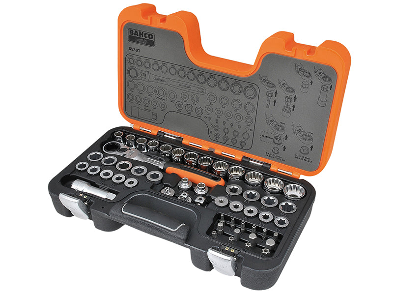 Bahco Metric 1/2in Drive Pass Through Socket And Bit Set 53 Piece S530T