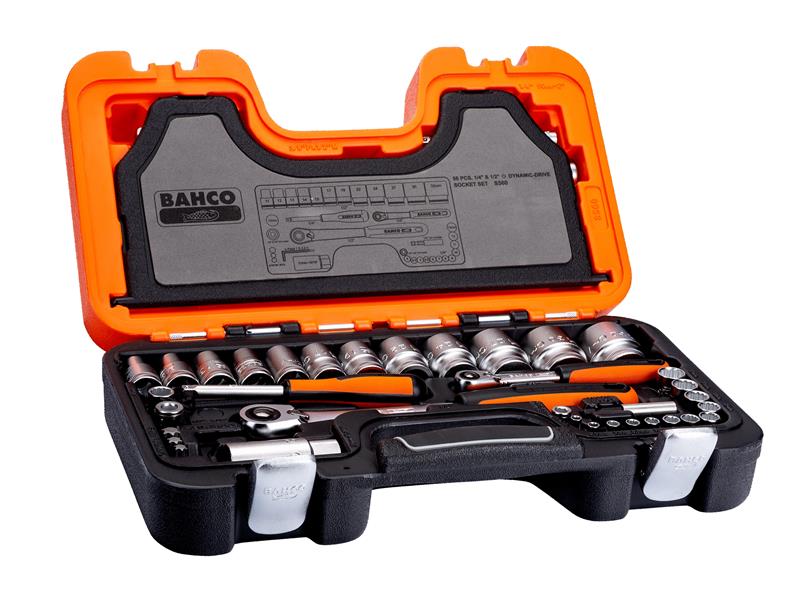 Bahco Metric Socket And Bit Set 56 Piece 1/4 & 1/2in Drive Bi Hex Boxed S560