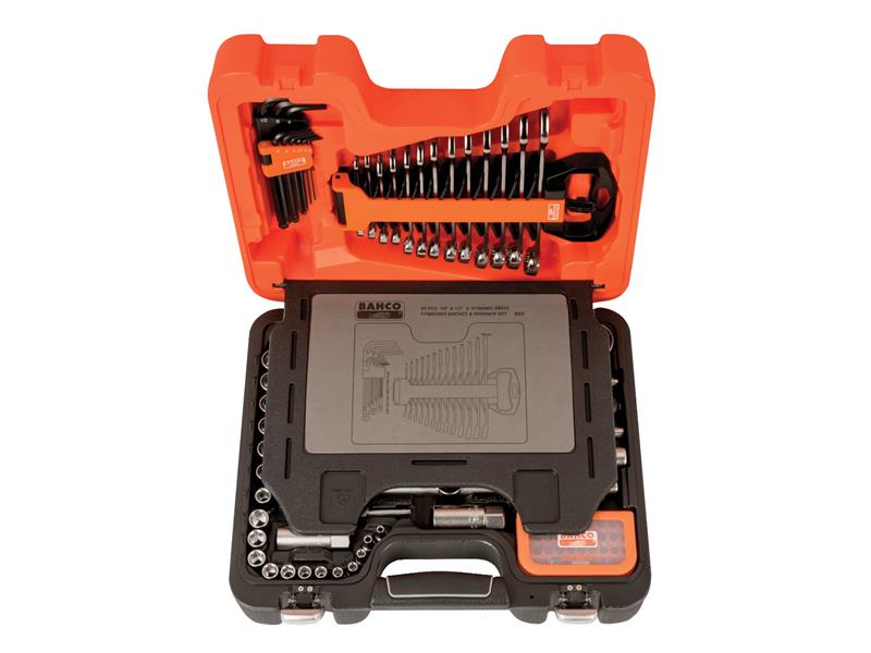 Bahco Metric 1/4 And 1/2"D Hex Socket Spanner And Accessory Set 95 Piece S95