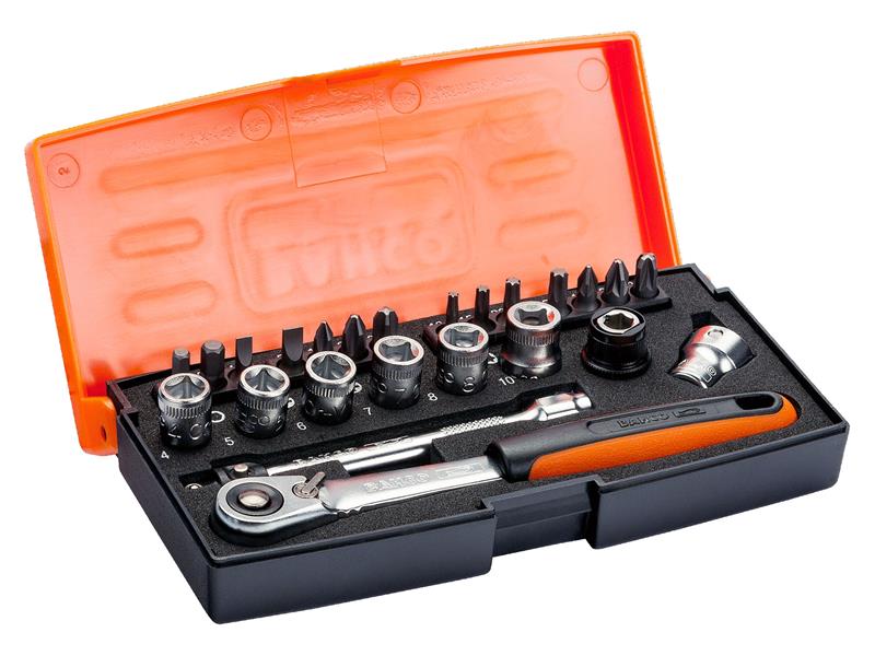 Bahco 1/4in Metric Socket And Bit Set 24 Piece Single Hex Matt Finish SL24