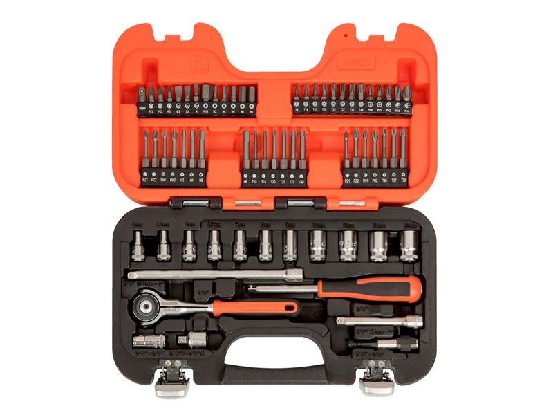 Bahco 1/4in Drive Metric Socket And Bit Set 65 Piece Swivel Ratchet SW65