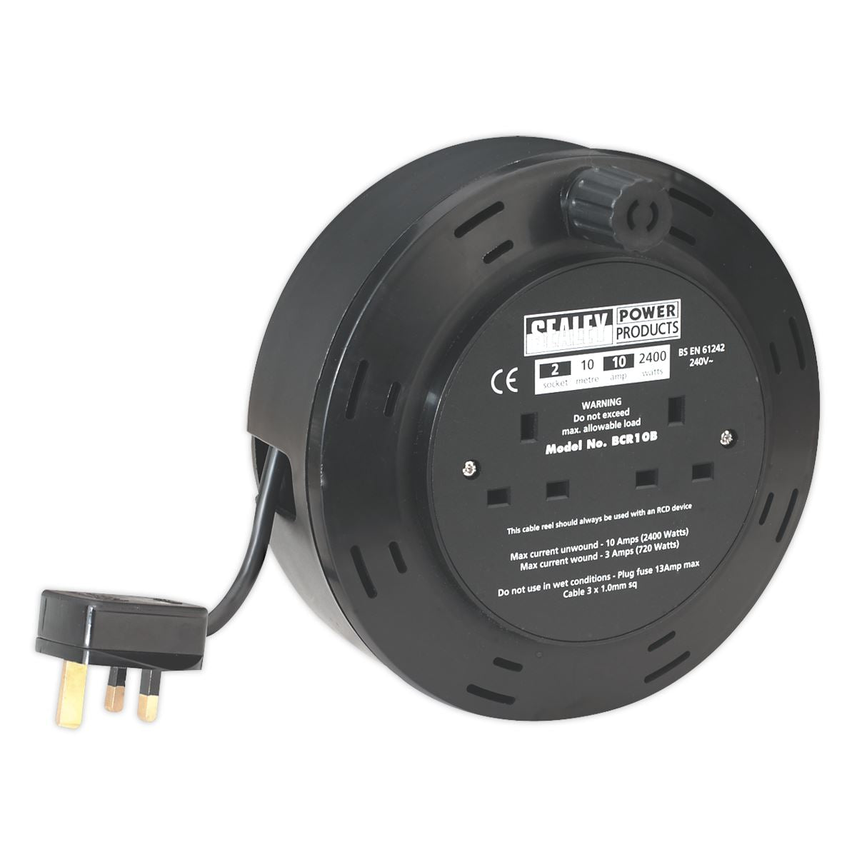 Sealey Cassette Type Cable Reel 10m 4 x 230V 1.00mm� Thermal Trip BCR10B