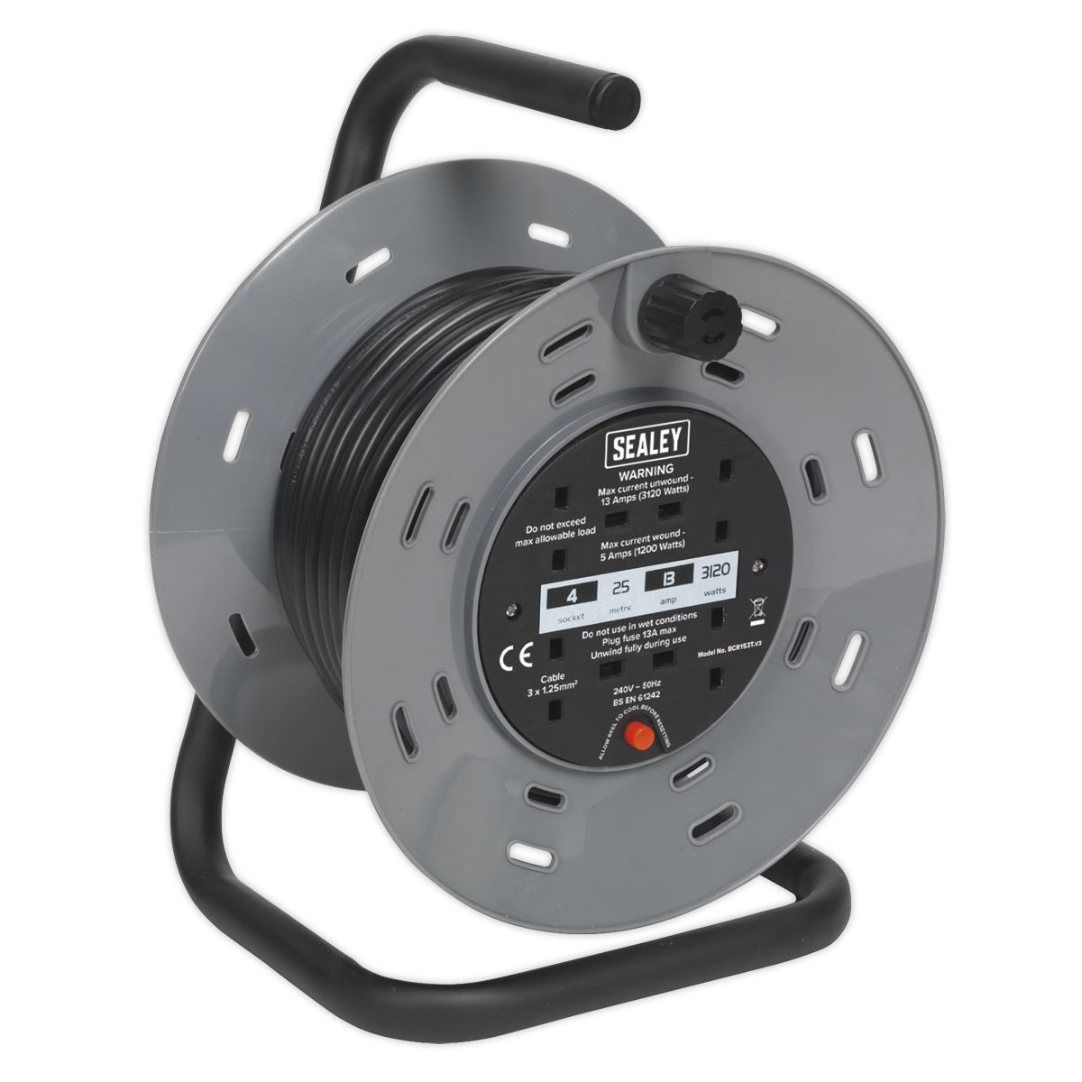Sealey Cable Reel 15m 4 x 230V Thermal Trip BCR153T