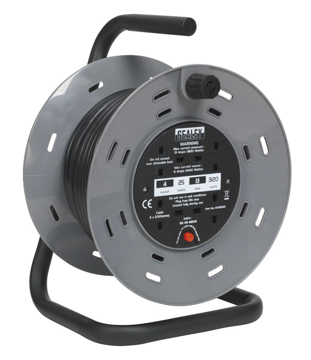 Sealey Cable Reel 25m 4 x 230V 2.5mm� Thermal Trip BCR2525