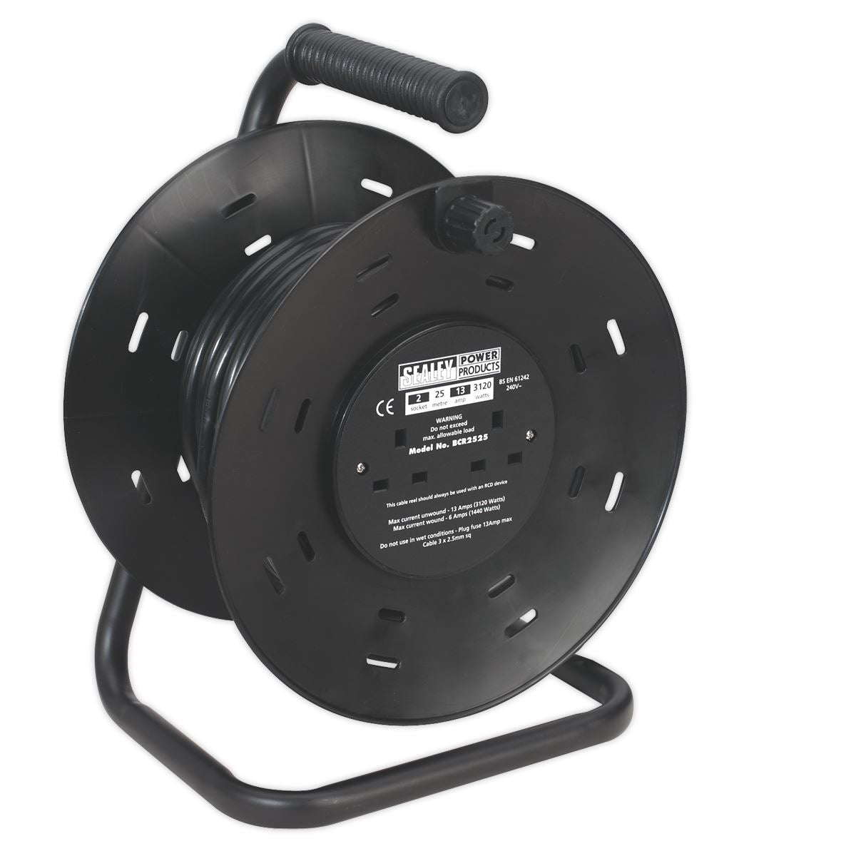Sealey Cable Reel 25m 4 x 230V 2.5mm� Thermal Trip BCR2525