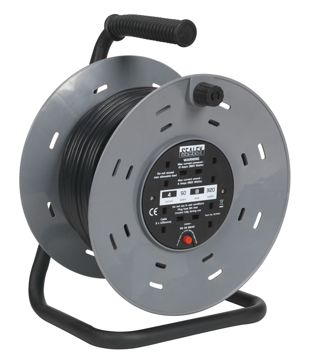Sealey Cable Reel 50m 4 x 230V 1.25mm� Thermal Trip BCR50