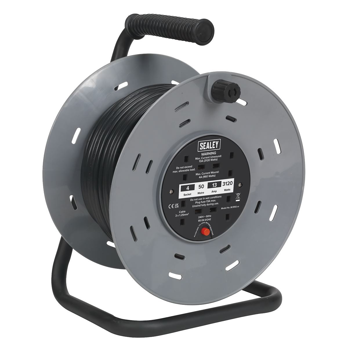 Sealey Cable Reel 50m 4 x 230V 1.25mm� Thermal Trip BCR50