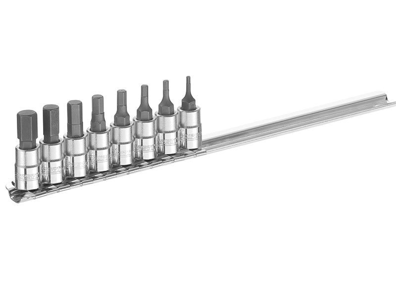 Expert 1/4in Drive Metric Hex Bit Socket Set 8 Piece On A Rail BRIE030704B