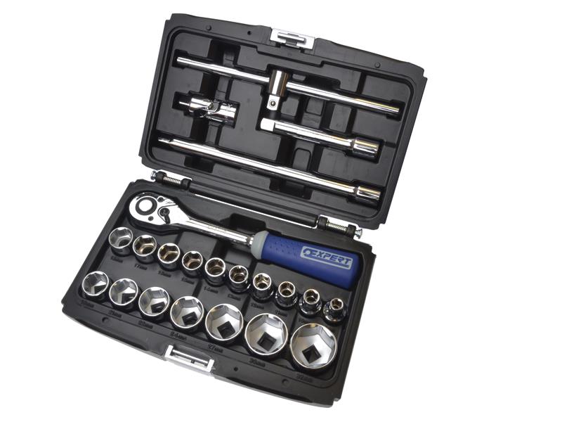 Expert 1/2"D Metric Socket And Accessory Set 22 Piece Chrome Hex BRIE032900B