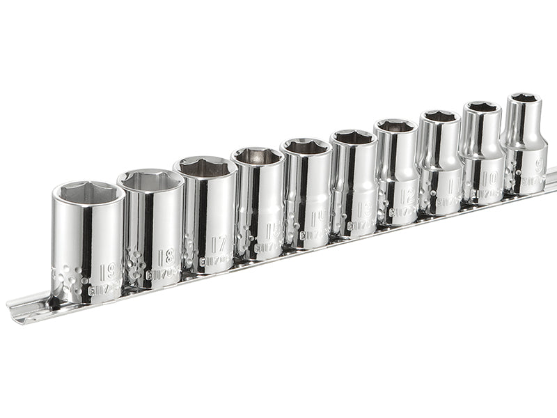 Expert 1/2in Drive Metric Chrome Socket Set 10 Pc Standard Length BRIE034837B
