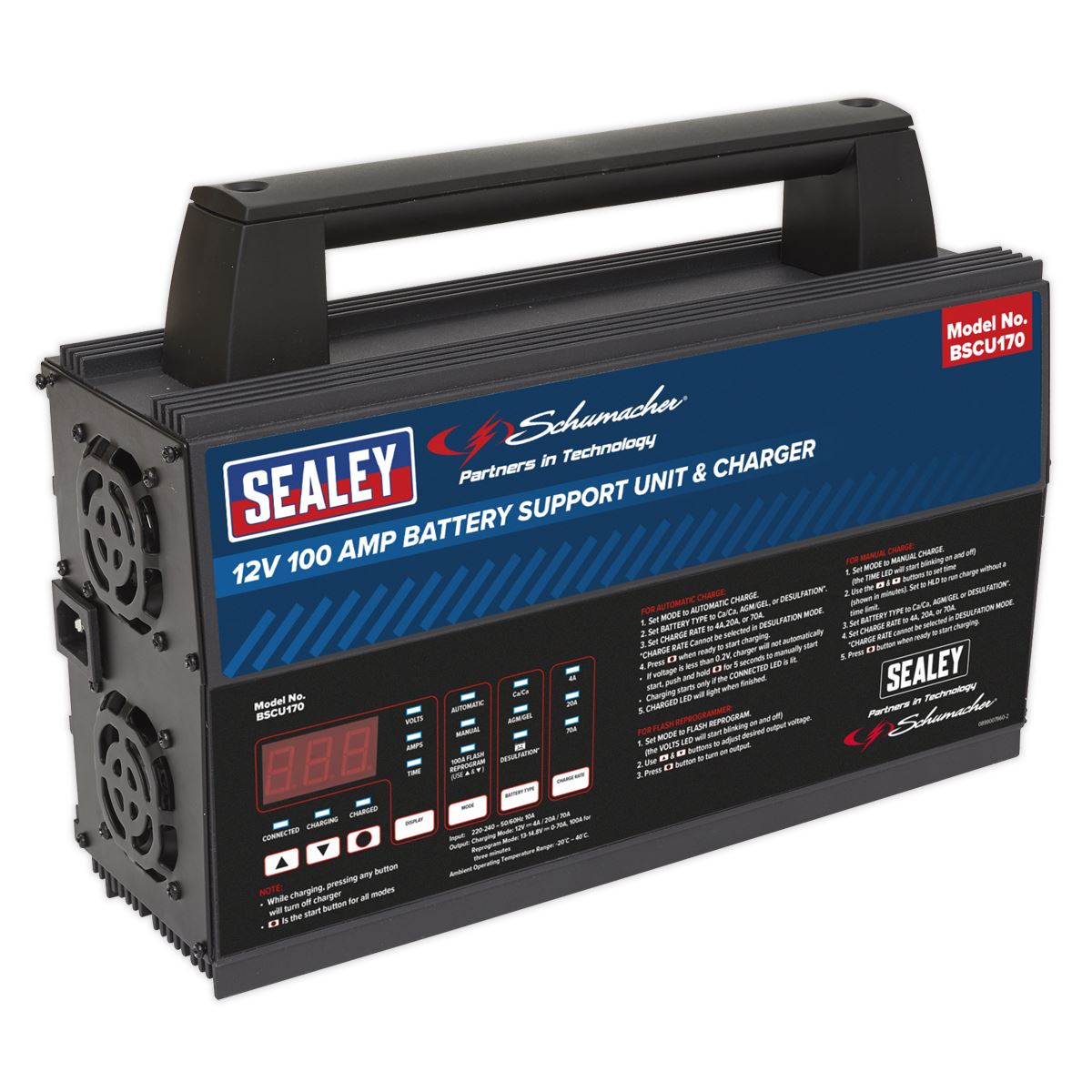 Sealey Schumacher® Battery Support Unit & Charger - 12V 100A BSCU170