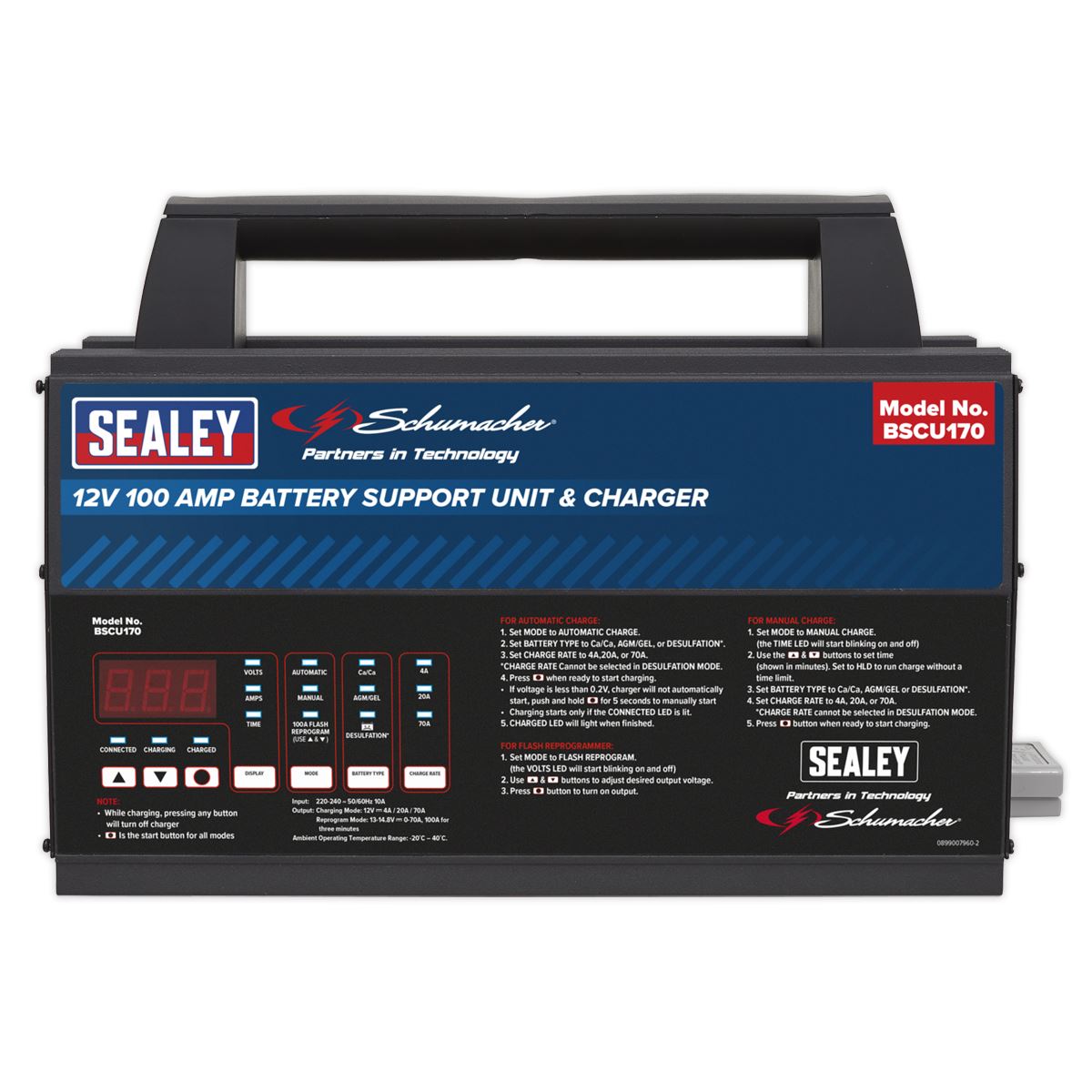 Sealey Schumacher® Battery Support Unit & Charger - 12V 100A BSCU170