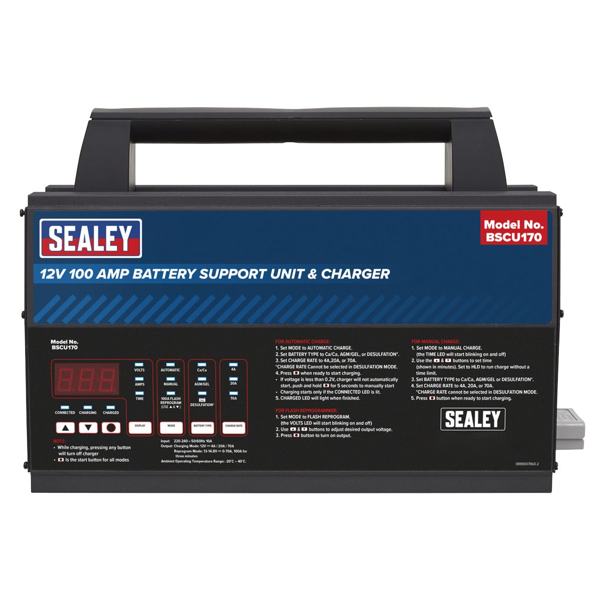 Sealey Schumacher® Battery Support Unit & Charger - 12V 100A BSCU170