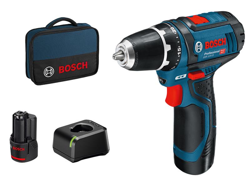 Bosch Professional Drill Driver 12V 2 x 2.0Ah Li-ion 10mm Chuck BSH60186817A