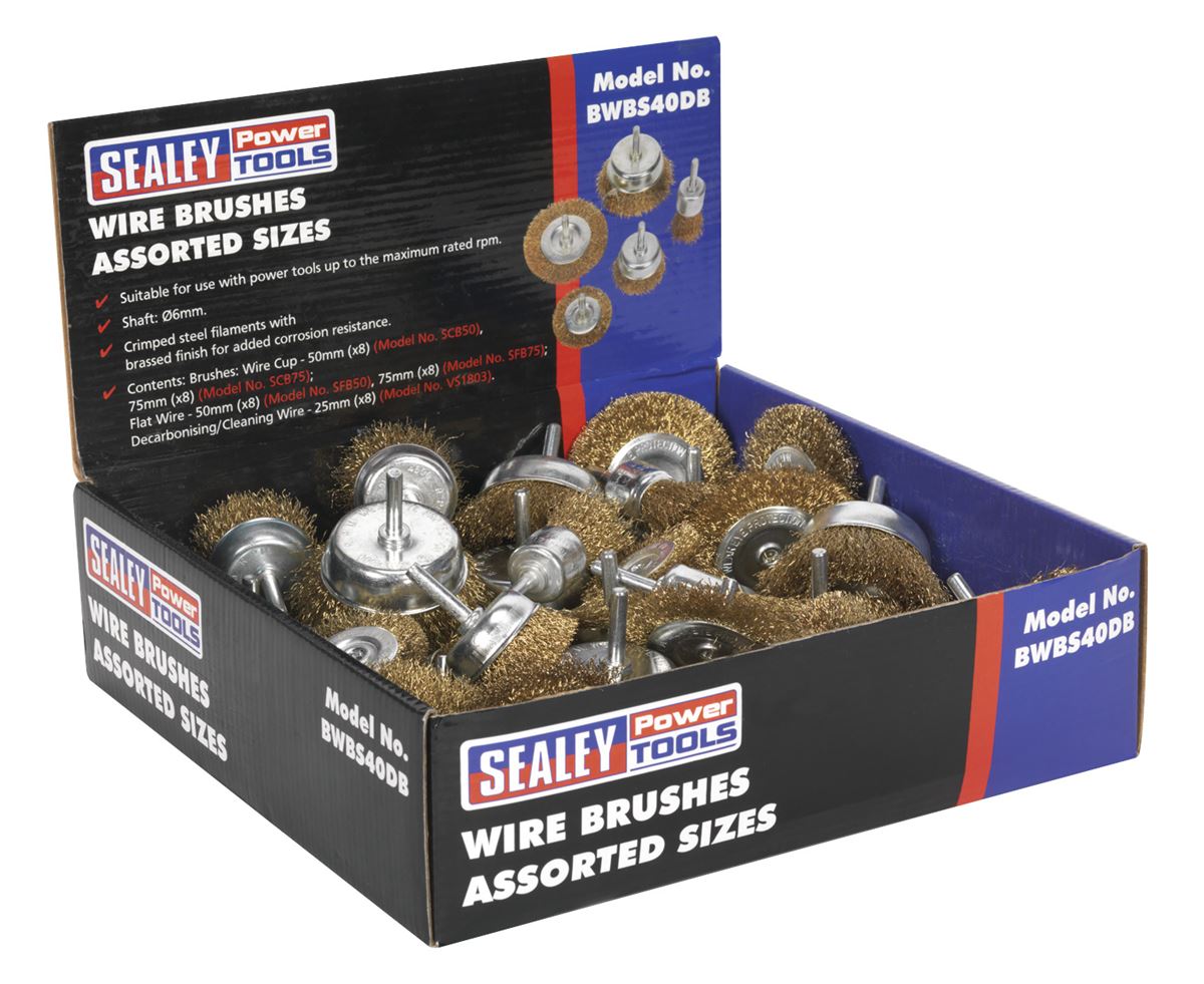 Sealey Wire Brushes Assorted Sizes Display Box of 40 BWBS40DB
