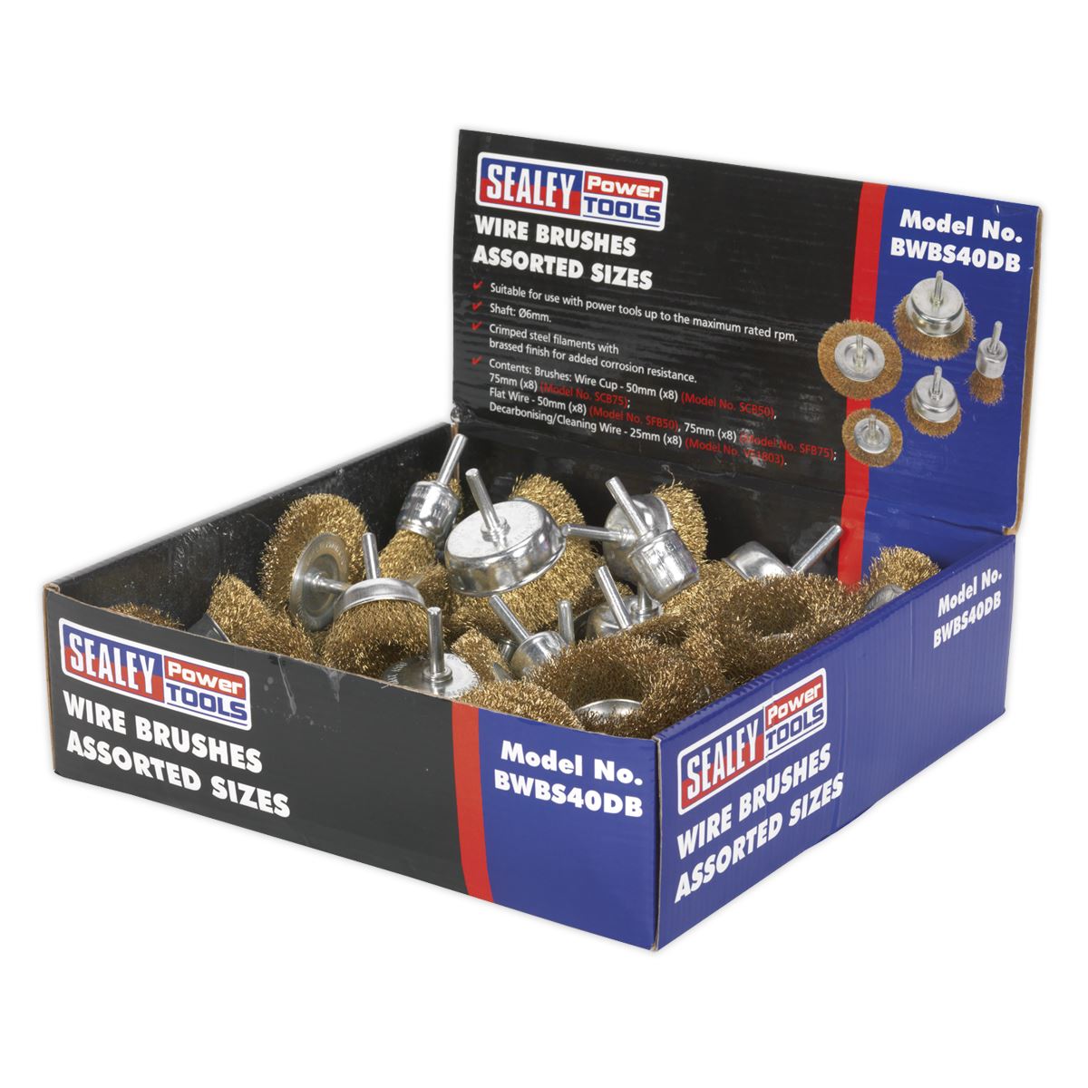 Sealey Wire Brushes Assorted Sizes Display Box of 40 BWBS40DB