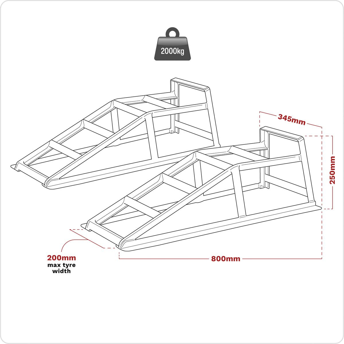 Sealey Car Ramps 1 Tonne Capacity per Ramp 2 Tonne Capacity per Pair CAR2000