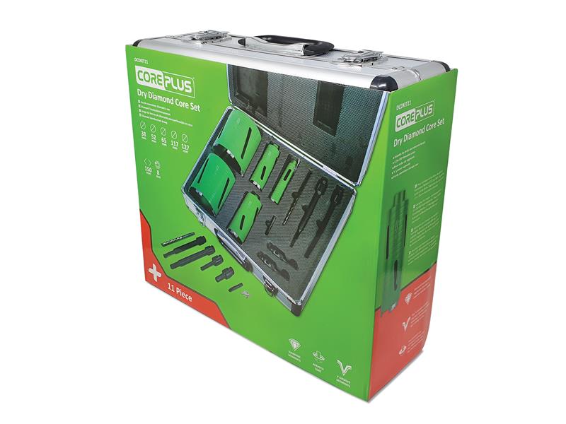 CorePlus DCDKIT11 Diamond Dry Core Drill Bit Set, 11 Piece CORDCDKIT11