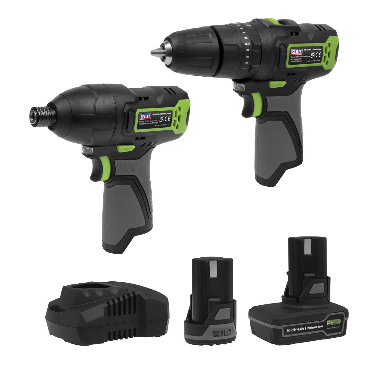 Sealey Combi Drill & Impact Driver Kit 2 x 10.8V Batts Euro Plug CP108VCOMBO3EU