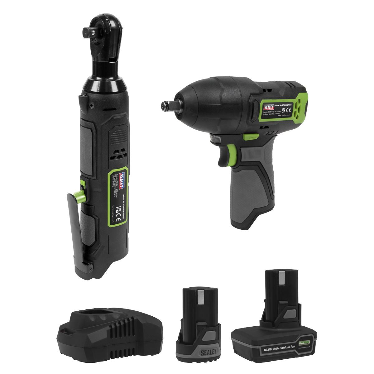 Sealey 2 x 10.8V SV10.8 Series Impact Wrench & Ratchet Wrench Kit - 2 Batteries & Euro Plug CP108VCOMBO6EU
