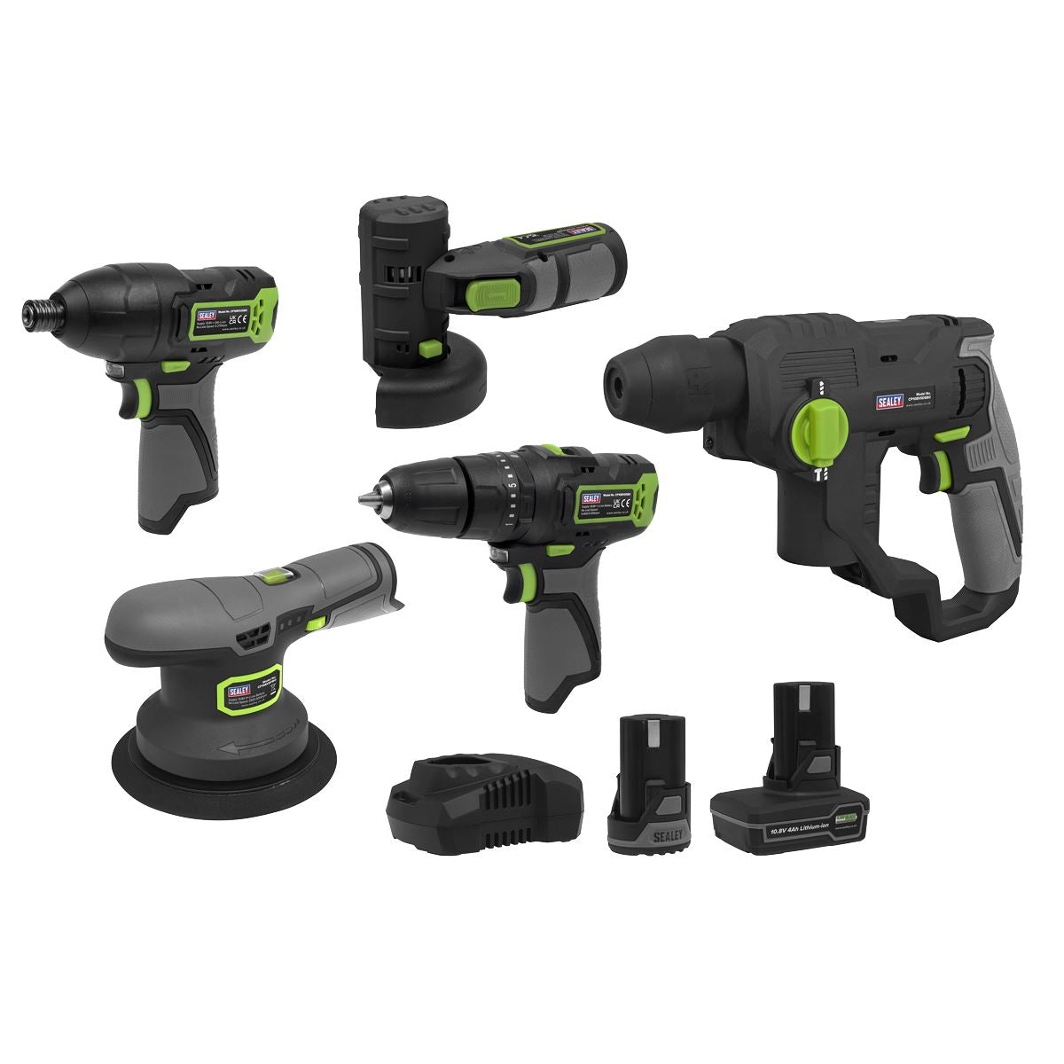Sealey 5 x 10.8V SV10.8 Series Cordless Combo Kit - 2 Batteries & Euro Plug CP108VCOMBO7EU