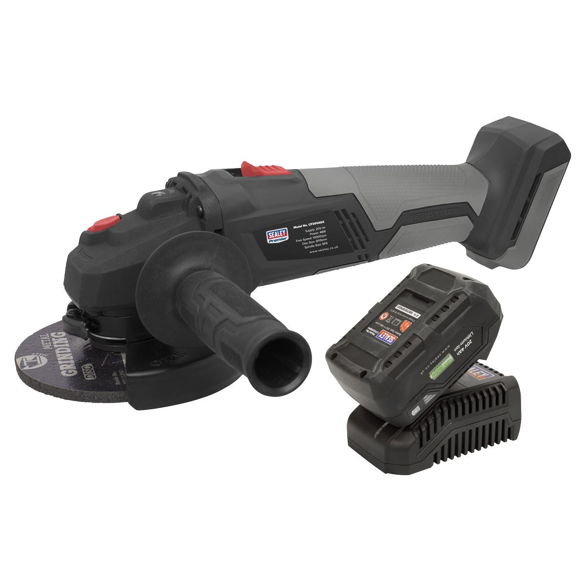 Sealey Brushless Angle Grinder Kit �115mm 20V 4Ah SV20 Series CP20VAGXKIT1