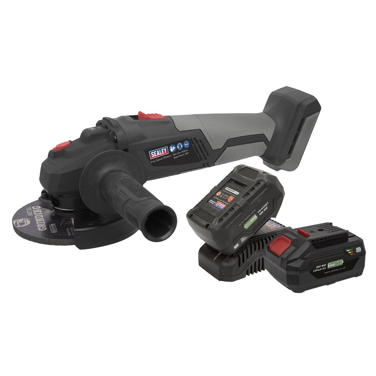 Sealey Brushless Angle Grinder Kit 20V SV20 Series - 2 Batteries CP20VAGXKIT