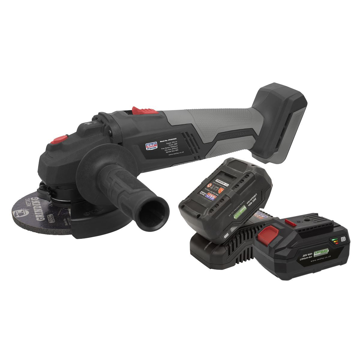 Sealey Brushless Angle Grinder Kit 20V SV20 Series - 2 Batteries CP20VAGXKIT