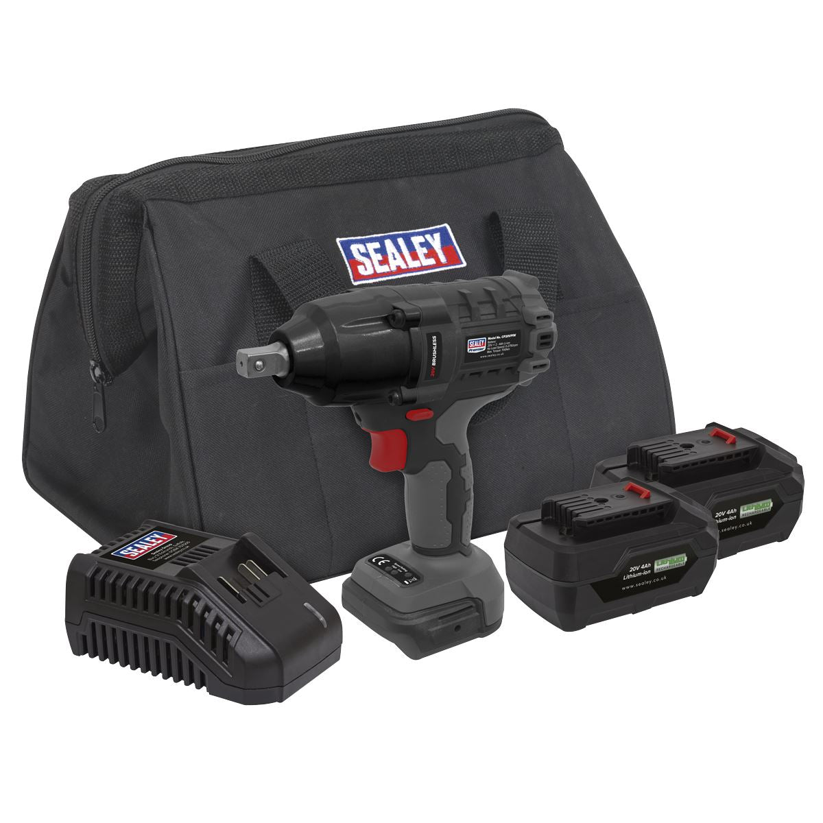 Sealey Brushless Impact Wrench Kit 1/2"Sq Drive 20V SV20 Series - 2 Batteries CP20VPIWKIT