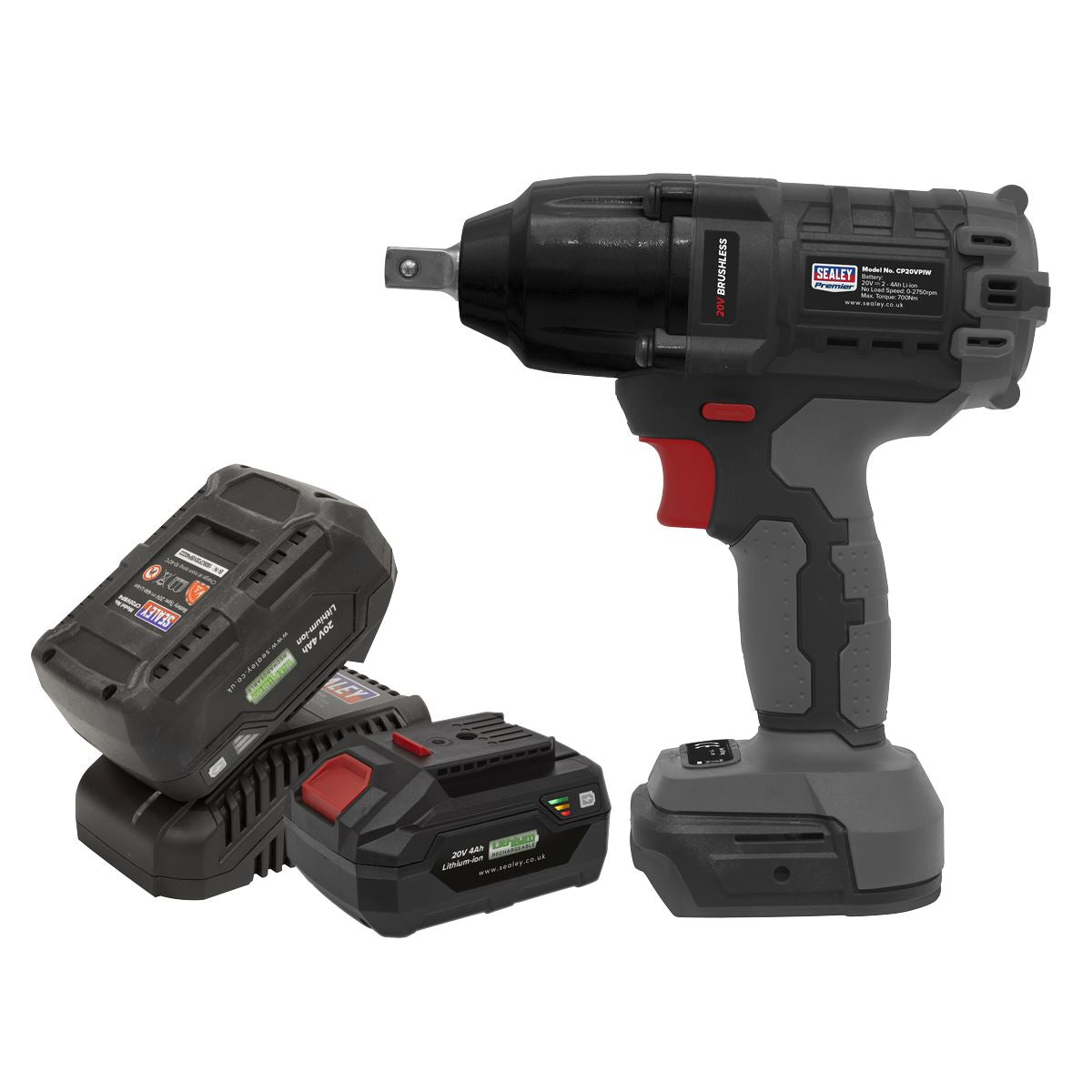 Sealey Brushless Impact Wrench Kit 1/2"Sq Drive 20V SV20 Series - 2 Batteries CP20VPIWKIT