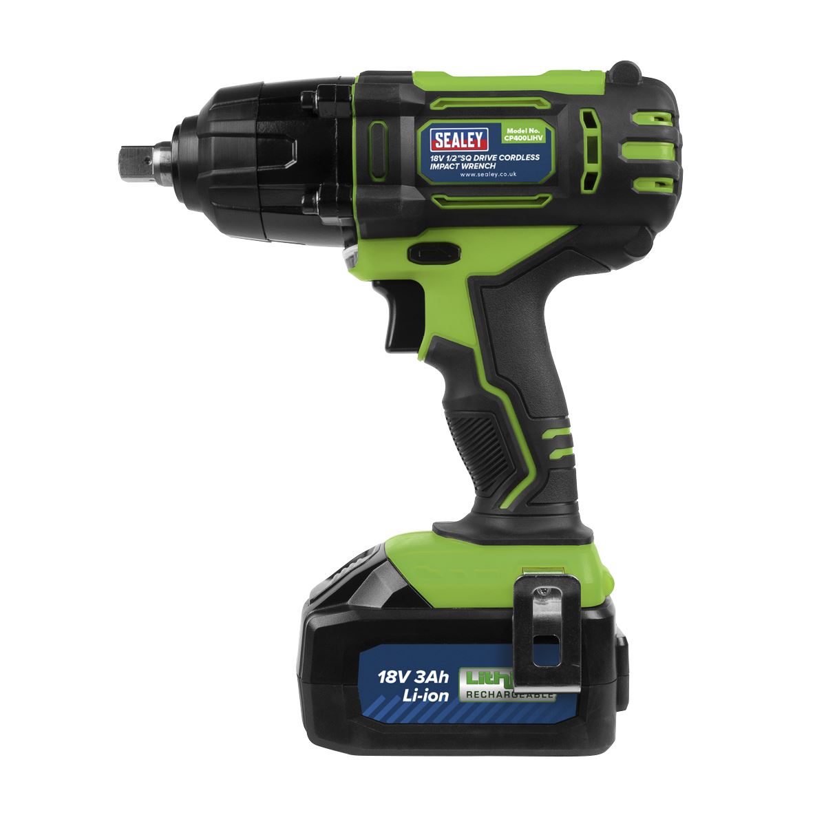 Sealey Cordless Impact Wrench 18V 3Ah Lithium-ion 1/2"Sq Drive Hi-Vis CP400LIHV