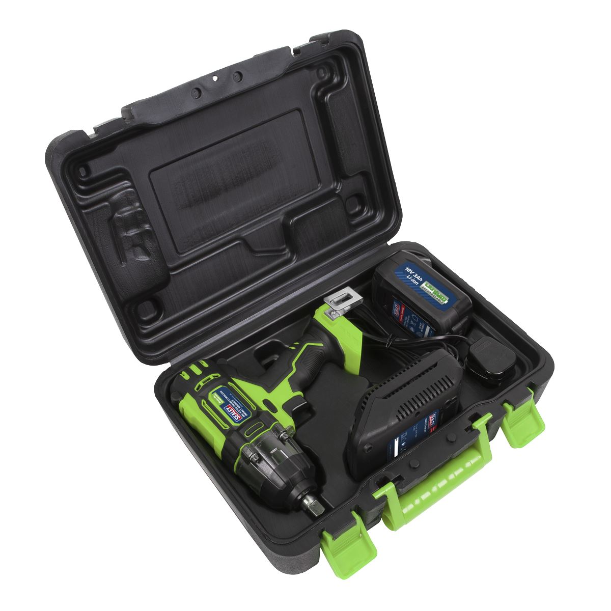 Sealey Cordless Impact Wrench 18V 3Ah Lithium-ion 1/2"Sq Drive Hi-Vis CP400LIHV