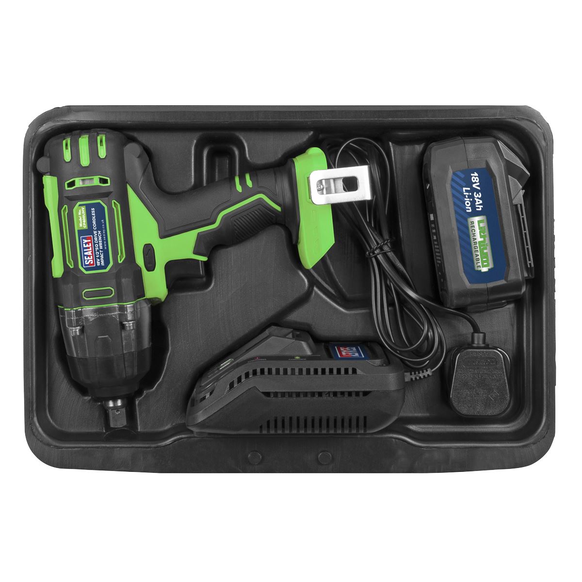 Sealey Cordless Impact Wrench 18V 3Ah Lithium-ion 1/2"Sq Drive Hi-Vis CP400LIHV