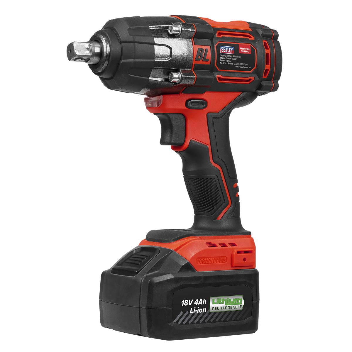 Sealey Cordless Impact Wrench 18V 4Ah Lithium-ion 1/2"Sq Drive CP650LI