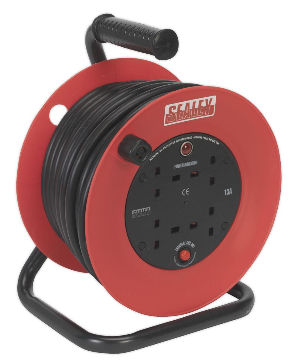 Sealey Cable Reel 25m 4 x 230V 2.5mm� Heavy-Duty Thermal Trip CR22525