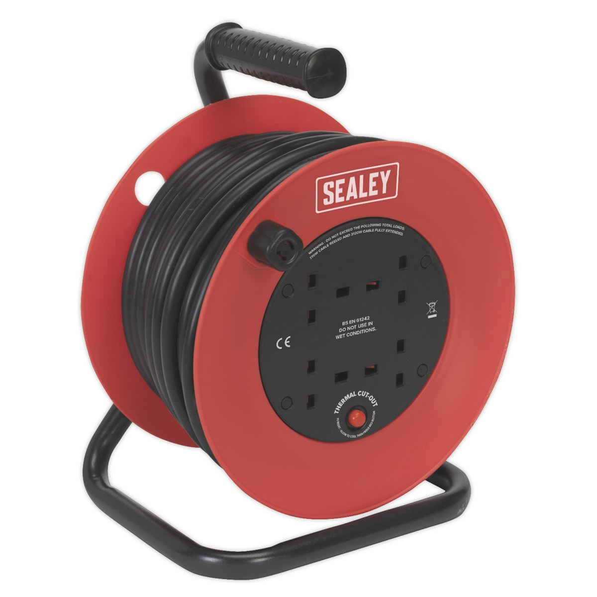 Sealey Cable Reel 25m 4 x 230V 2.5mm� Heavy-Duty Thermal Trip CR22525