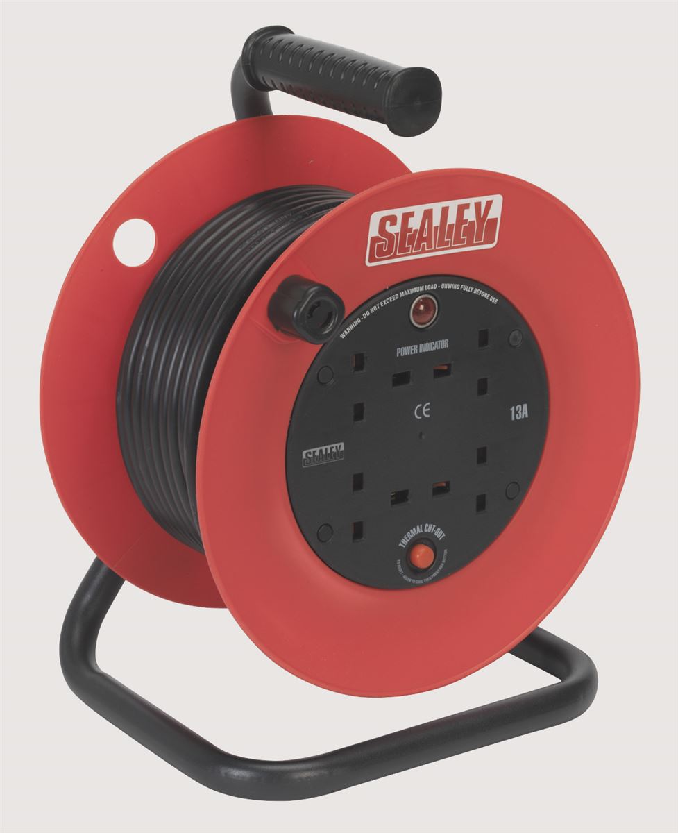 Sealey Cable Reel 25m 4 x 230V 1.5mm� Heavy-Duty Thermal Trip CR25/1.5