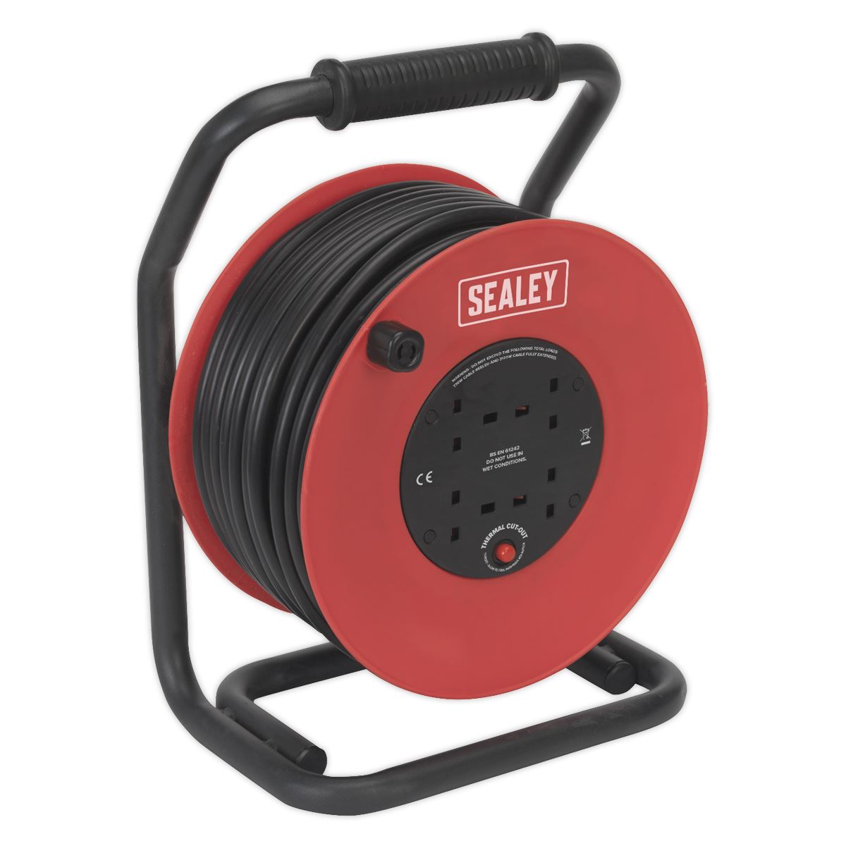 Sealey Cable Reel 50m 4 x 230V 2.5mm� Heavy-Duty Thermal Trip CR25025