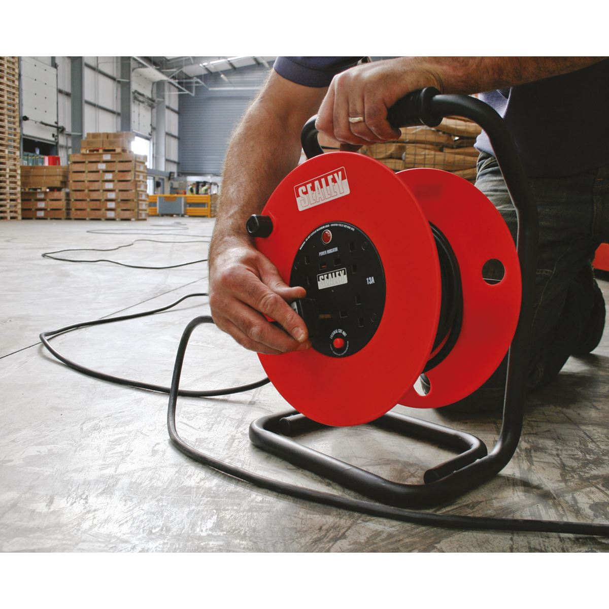 Sealey Cable Reel 50m 4 x 230V 2.5mm� Heavy-Duty Thermal Trip CR25025