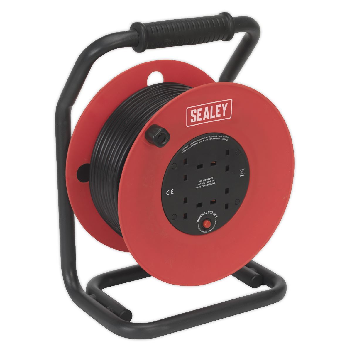 Sealey Cable Reel 50m 4 x 230V 1.5mm� Heavy-Duty Thermal Trip CR50/1.5