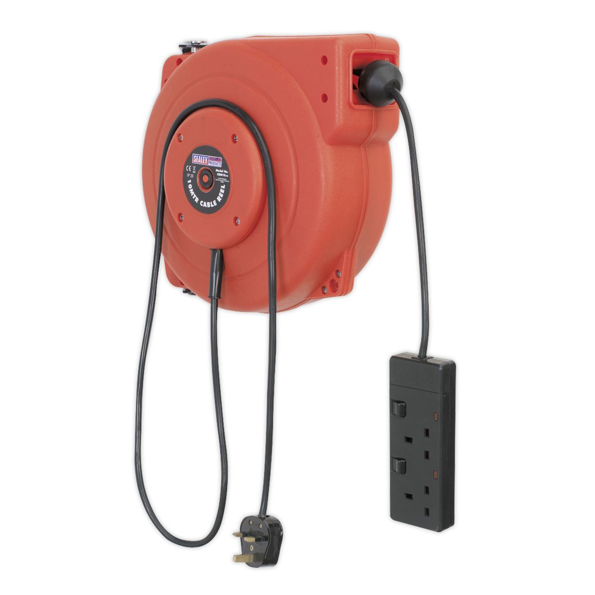 Sealey Cable Reel System Retractable 10m 2 x 230V Socket CRM10