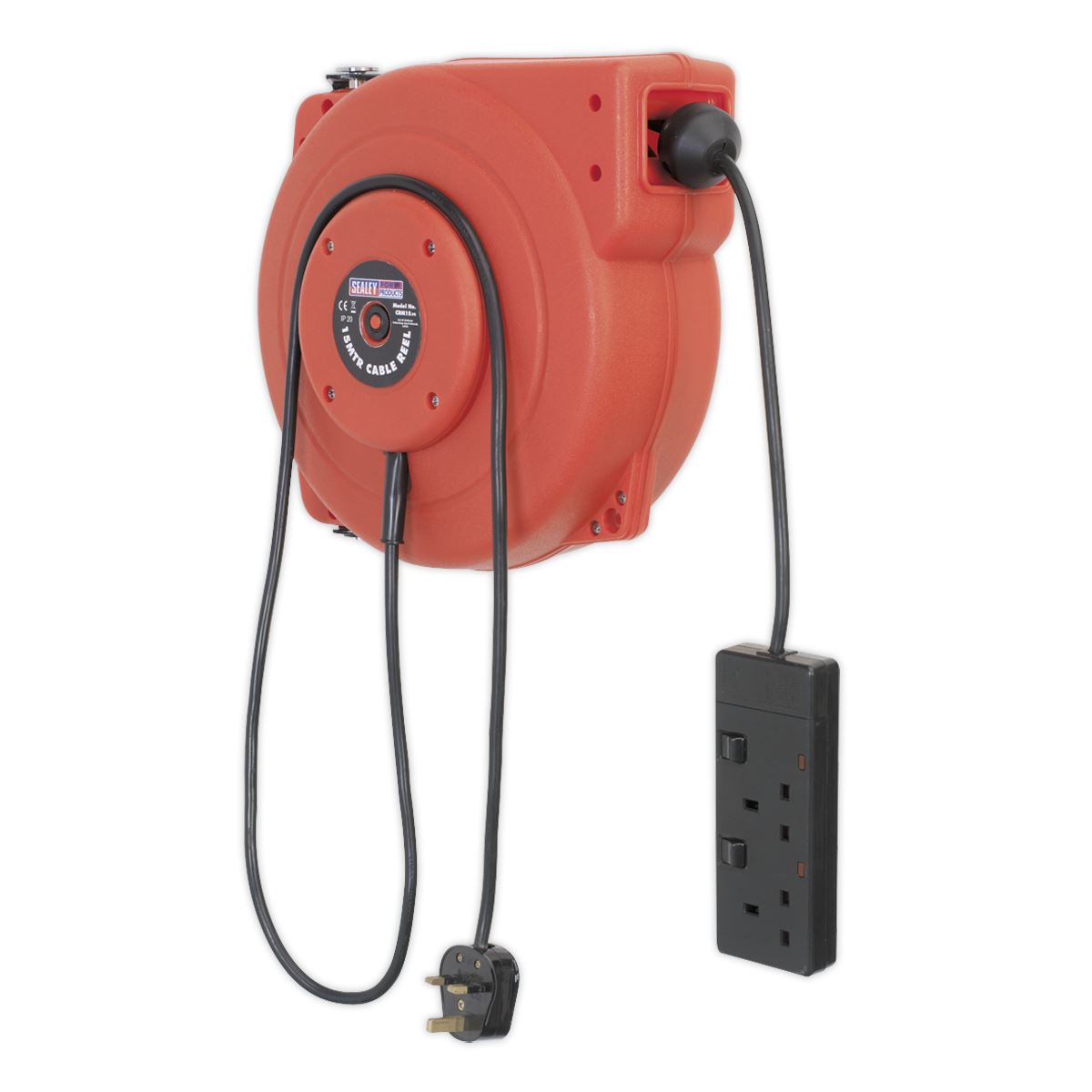 Sealey Cable Reel System Retractable 15m 2 x 230V Socket CRM15