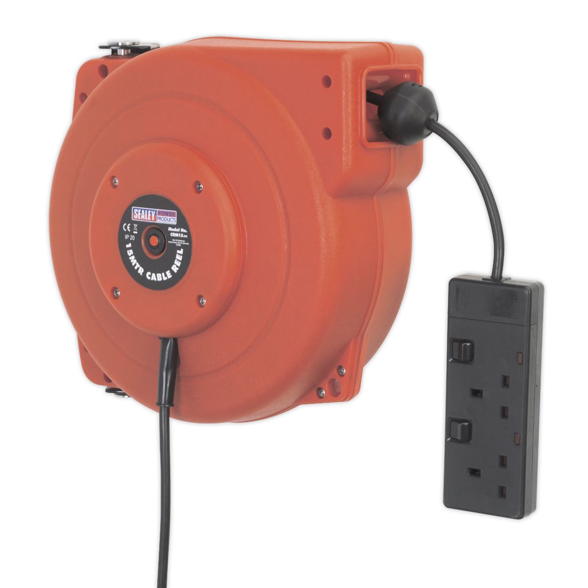 Sealey Cable Reel System Retractable 15m 2 x 230V Socket CRM15