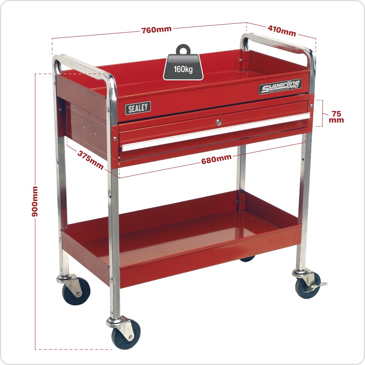 Sealey Trolley 2-Level Heavy-Duty with Lockable Drawer CX101D