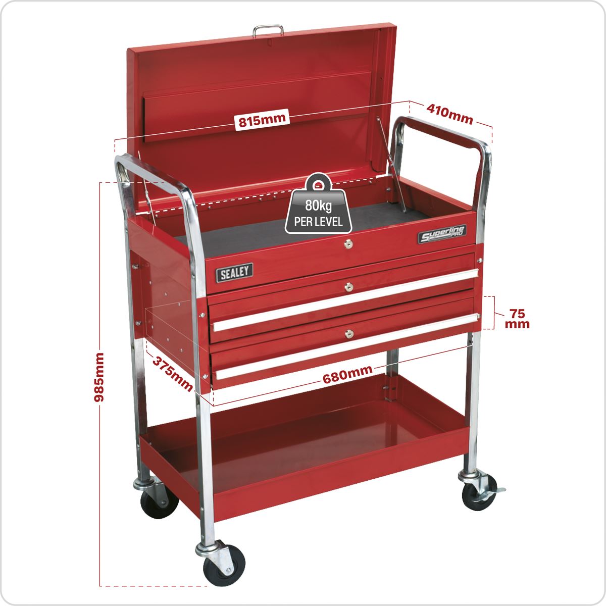 Sealey Trolley 2-Level Heavy-Duty with Lockable Top & 2 Drawers CX1042D